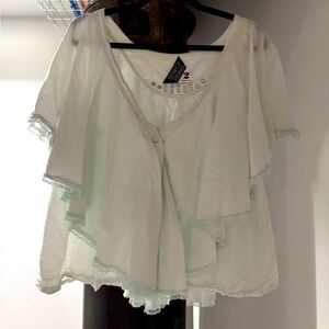 Seneca Rising light pastel seafoam greenish blue. 100% cotton layered but light.